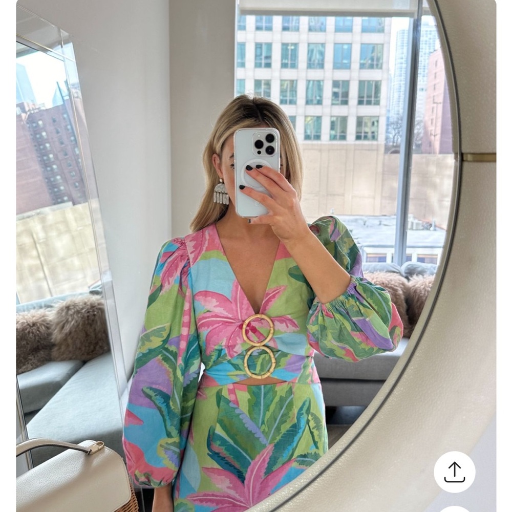 FARM Rio Colorful Leaf Print Mini Dress